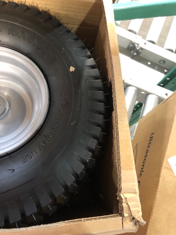 Photo 1 of 15x6.00-6 lawn mower tires,4 Ply Tubeless Front Tire Assembly Replacement for Craftsman Mower,570lbs Capacity,(2 Pack)