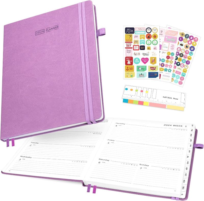 Photo 1 of Ospelelf Planner 2024, w/Interior Pocket, Bookmark Cord, Elastic Closure and Pen Loop, Purple (8.5" x 11")