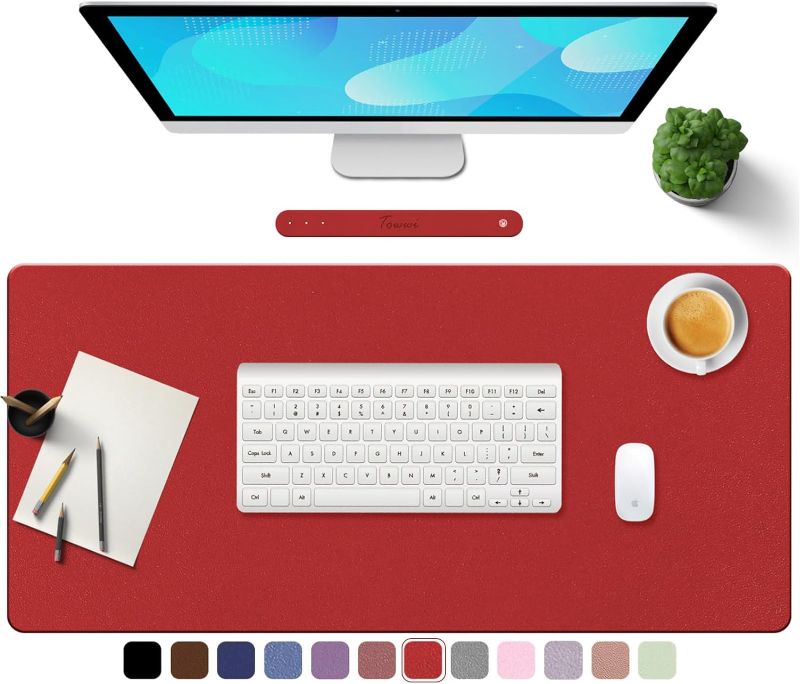 Photo 1 of STOCK PHOTO YSAGi Leather Desk Pad Protector (35.4" x 17", Winter Red)