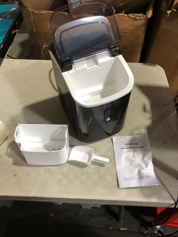 Photo 2 of ***USED - POWERS ON - UNABLE TO TEST FURTHER***
Nugget Countertop Ice Maker with Soft Chewable Pellet Ice, Pebble Portable Ice Machine, 34lbs Per Day Stainless Steel Black 1