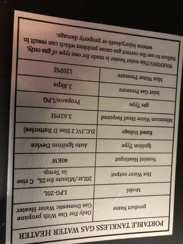 Photo 5 of **READ NOTES BELOW**Tankless Water Heater 5.26GPM 20L Outdoor Portable GasHot Water Heater Instant Propane Water Heater with Digital Display Multi-Protection for Camping Trips Boat Cabins