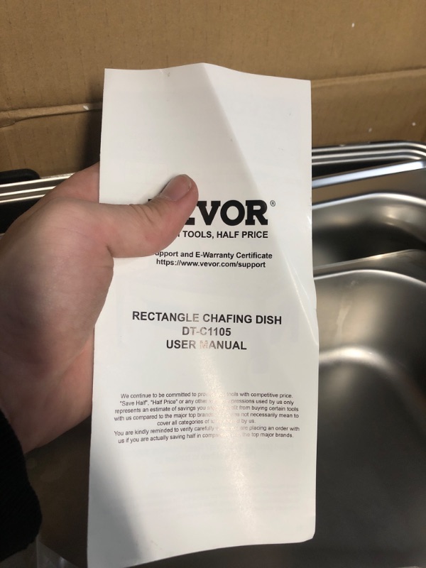View 2 of VEVOR Roll Top Chafing Dish Buffet Set, 9 Qt, Stainless Steel Chafer with 2 Half Size Pans, Rectangle Catering Warmer Server with Visible Lid Water Pan Stand Fuel Holder Clip, for at Least 9 People