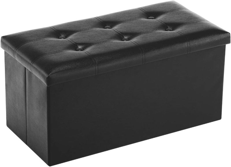 Photo 1 of **SEE NOTES  Folding Storage Ottoman Bench, Faux Leather Footrest Couch for Living Room, 30 inch Storage Bench with Padded Seat for Bedroom Hallway, Holds up to 350lbs, Black Black Leather