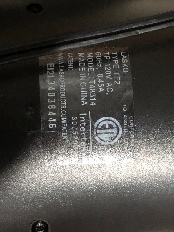 Photo 6 of ***NOT FUNCTIONAL - NONREFUNDABLE - FOR PARTS ONLY - SEE COMMENTS***
Lasko Portable Electric Oscillating Stand Up Tower Fan, 48", Gray T48314