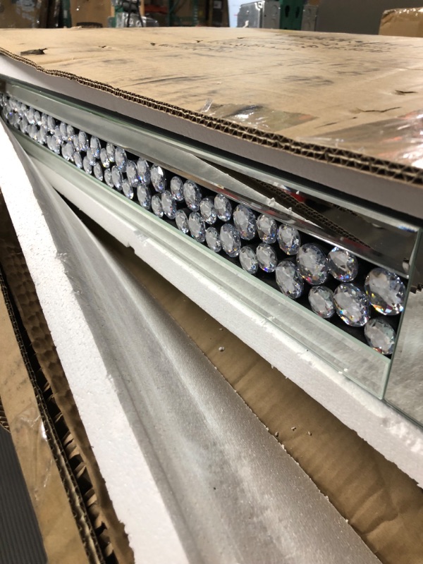 Photo 1 of *SEE NOTES* Pregaspor Rectangle Mirrored Coffee Table, Silver Living Room Table with Cryatal Diamond Inlay, Modern Luxury Mirrored Furniture Tea Table for Living Room, Office, (24" D x 36" W x 18" H) 24"D x 36"W x 18"H