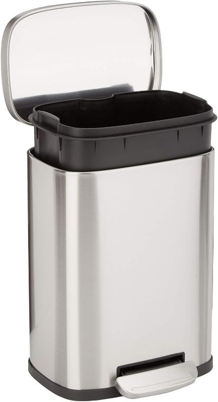 Photo 1 of Amazon Basics Smudge Resistant Small Rectangular Trash Can With Soft-Close Foot Pedal 5L