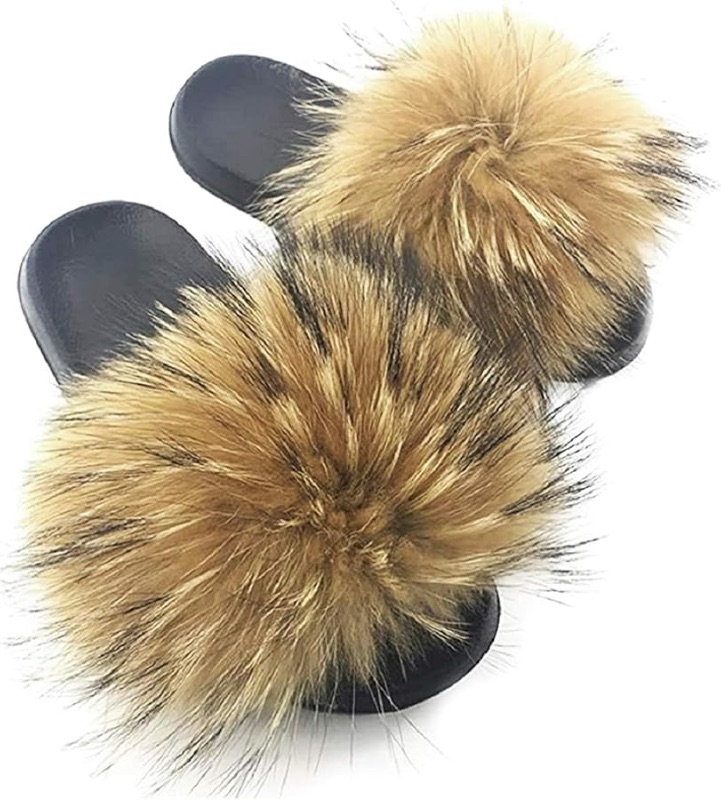 Photo 1 of Faux Fur Slides for Women, Fuzzy Slippers 10.5