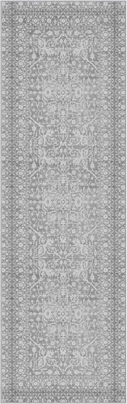 Photo 1 of (see images for damage) GelPro NeverMove Machine-Washable Bella Persian Runner Rug 24" x 76", Light Grey