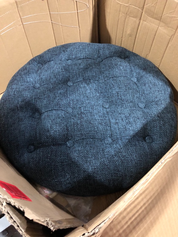 Photo 2 of (READ FULL POST) Homepop Home Decor | Large Button Tufted Woven Round Storage Ottoman for Living Room & Bedroom (Navy Woven) 25 inch D x 25 inch W x 15 inch H
