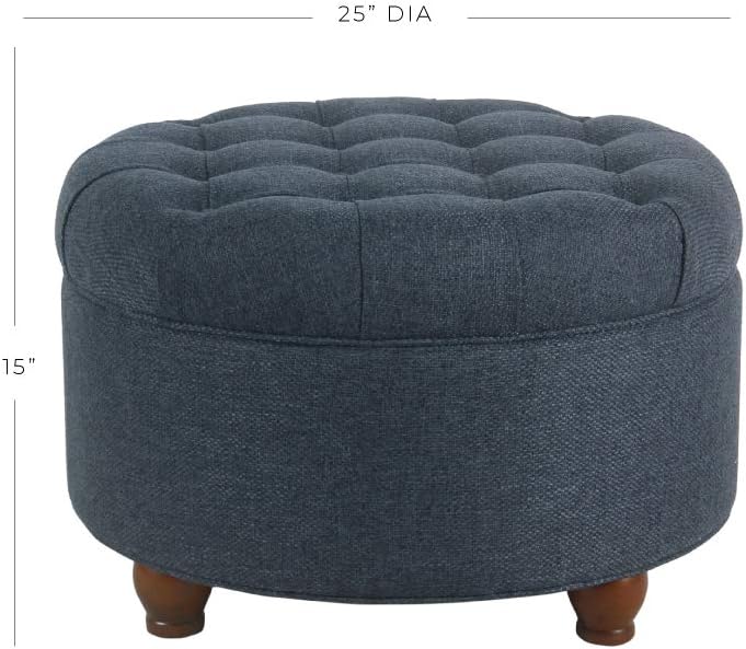 Photo 4 of (READ FULL POST) Homepop Home Decor | Large Button Tufted Woven Round Storage Ottoman for Living Room & Bedroom (Navy Woven) 25 inch D x 25 inch W x 15 inch H
