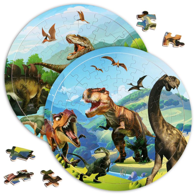 Photo 1 of **NON-REFUNDABLE PACK OF 2** Dinosaur Wooden Puzzle for Kids Ages 3-8, Natural Wood Dinosaur Toys Set of 2 Packs