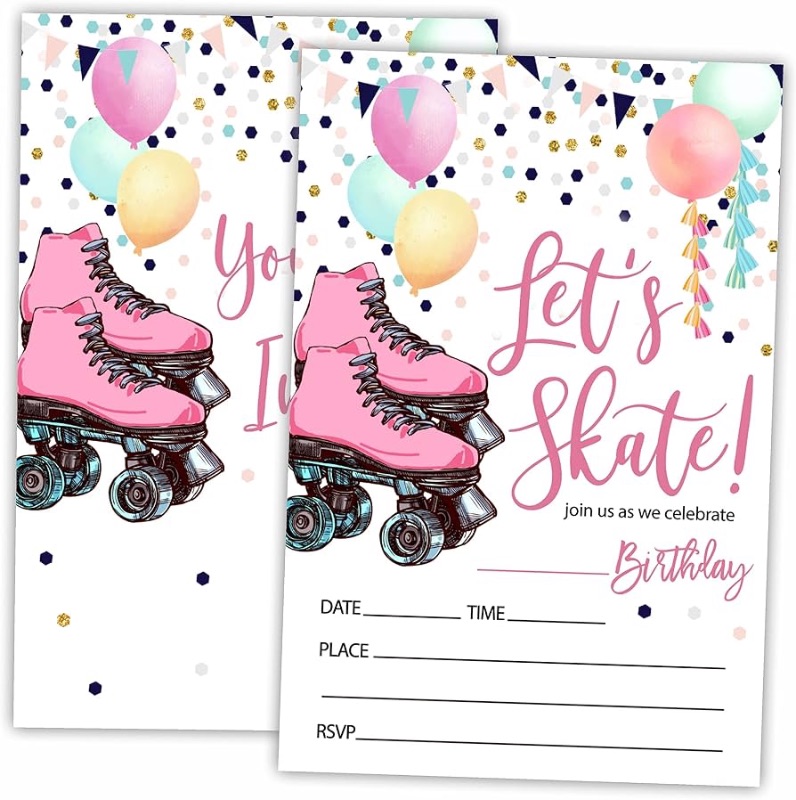 Photo 1 of **NON-REFUNDABLE PACK OF 2** Let's Skate!Birthday Invitations, Roller Skate Double-Sided 