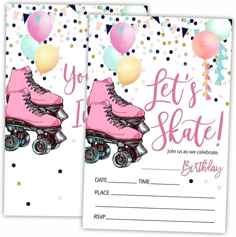 Photo 1 of **NON-REFUNDABLE PACK OF 2** Let's Skate!Birthday Invitations, Roller Skate Double-Sided 