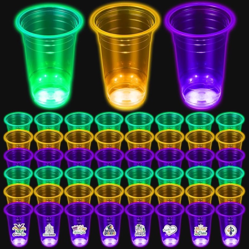 Photo 1 of 48 Pcs Mardi Gras Glowing Cups for Party