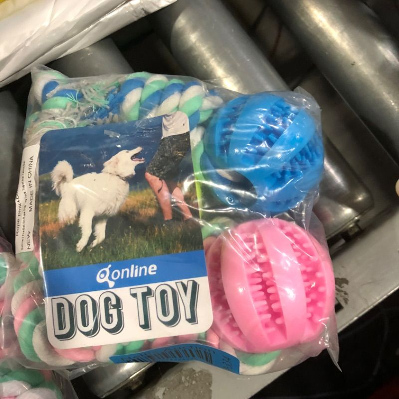 Photo 2 of 2 Pcs Ball On Rope Dog Toy, Dog Treat Toy Ball Pink+Blue