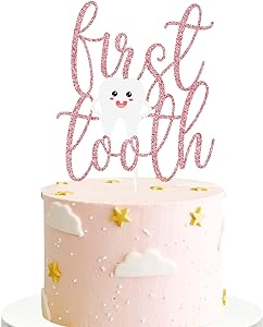 Photo 1 of **NON-REFUNDABLE PACK OF 2** First Tooth Cake Topper Glitter 1st Teething Party Decorations