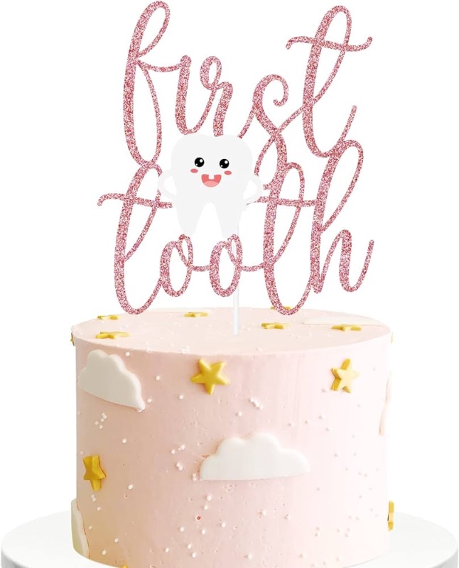 Photo 1 of **NON-REFUNDABLE BUNDLE OF 2** First Tooth Cake Topper Glitter 1st Teething Party Decorations