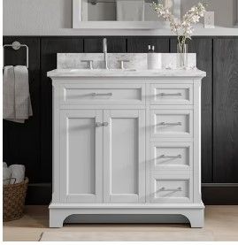 Photo 1 of *GRAY NOT WHITE* allen + roth Roveland 36-in Light Gray Undermount Single Sink Bathroom Vanity with Carrara Natural Marble Top

