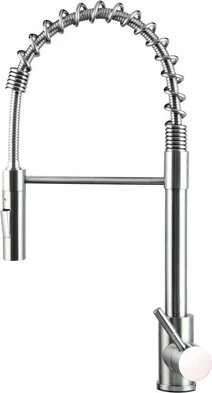 Photo 1 of (READ FULL POST) Lippert Flow Max Coiled Pull Down Kitchen Faucet for RVs and Residential - High-Arc Spout with Multi-Flow Spray, Single Handle Control, and Easy Install - Durable Stainless Steel Construction
