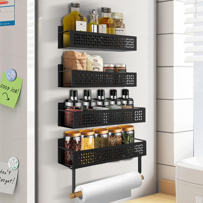 Photo 1 of 4 Pack Magnetic Spice Rack for Refrigerator with Paper Towel Holder