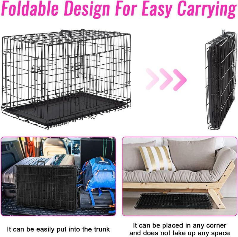 Photo 4 of  FDW Dog Crate Dog Cage Pet Crate for Large Dogs Folding Metal Pet Cage (Black, 42 Inch)

