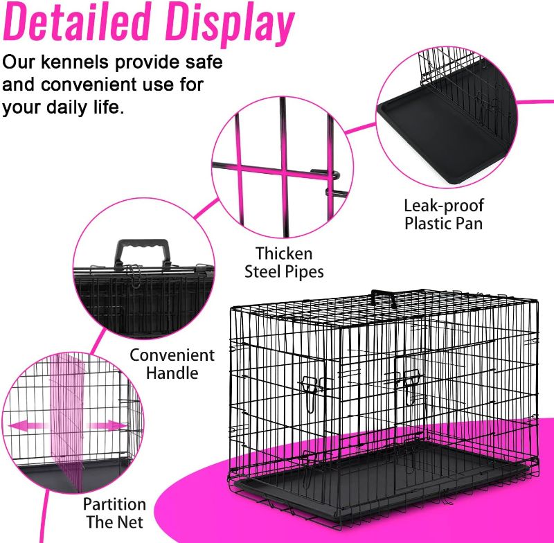 Photo 5 of  FDW Dog Crate Dog Cage Pet Crate for Large Dogs Folding Metal Pet Cage (Black, 42 Inch)
