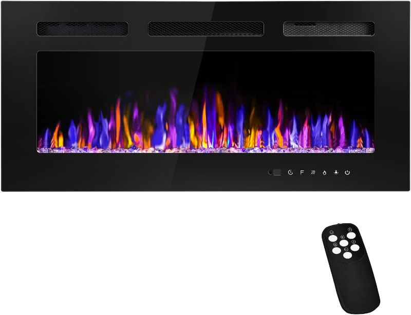 Photo 1 of **SEE NOTES**  BETELNUT 36" Electric Fireplace Wall Mounted and Recessed with Remote Control, 750/1500W Ultra-Thin Wall Fireplace Heater W/Timer Adjustable Flame Color and Brightness, Log Set & Crystal Options
