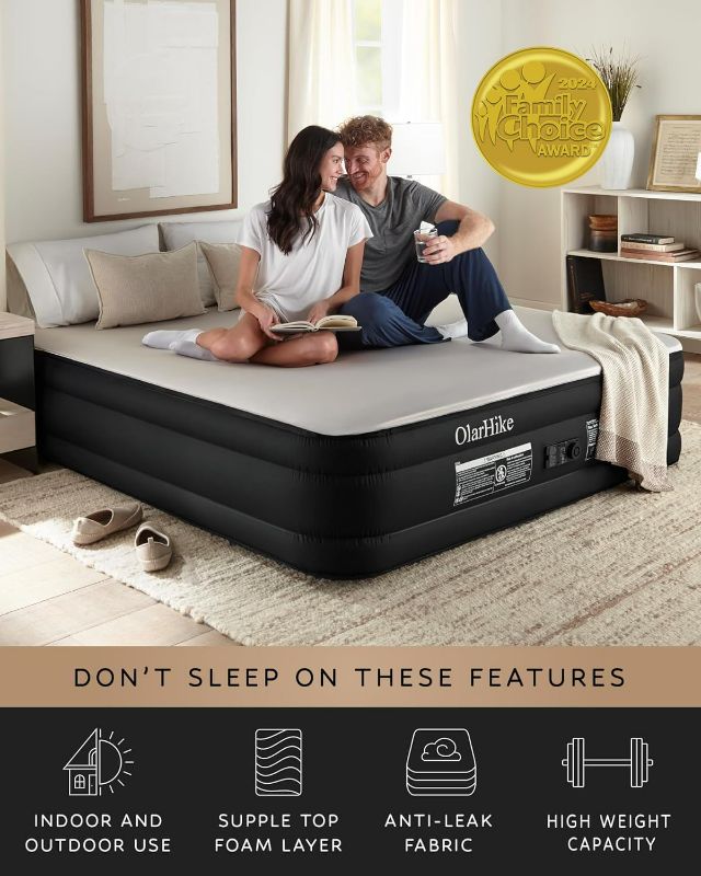 Photo 5 of (READ FULL POST) OlarHike Signature Collection Cal King Air Mattress with Built in Pump,18” Luxury Air Mattress with Silk Foam Topper for Camping, Home & Guests, Durable Fast & Easy Inflation/Deflation Airbed Black Black California King