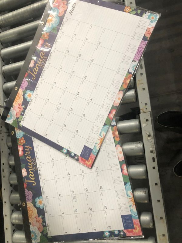 Photo 2 of **TWO PACK**Desk Calendar 2023-2024 - July 2023 - December 2024, Large Desk Calendar 2023-2024, 22" x 17", 18 Monthly Desk Calendar with Corner Protectors, Large Ruled Blocks & 2 Hanging Hooks - Blue Floral Large Size - 22'' x 17'' desk calendar