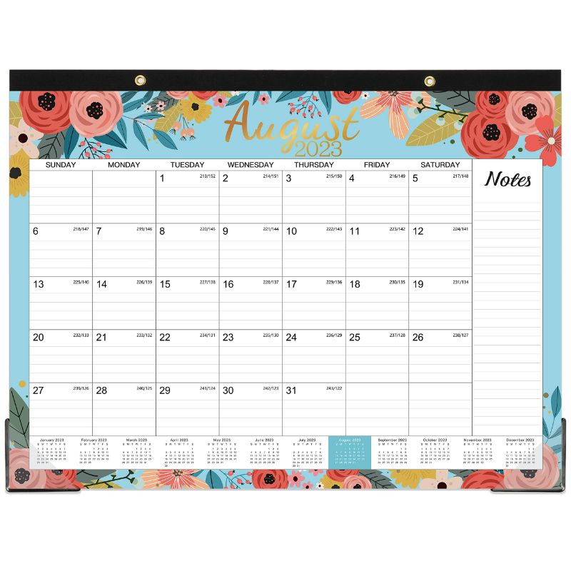 Photo 1 of **TWO PACK**Desk Calendar 2023-2024 - July 2023 - December 2024, Large Desk Calendar 2023-2024, 22" x 17", 18 Monthly Desk Calendar with Corner Protectors, Large Ruled Blocks & 2 Hanging Hooks - Blue Floral Large Size - 22'' x 17'' desk calendar