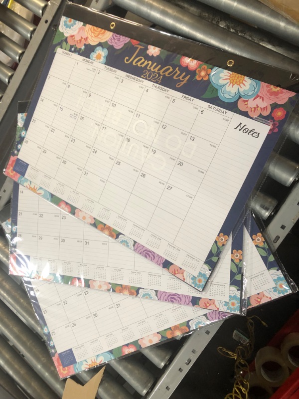 Photo 2 of **THREE PACK**Desk Calendar 2023-2024 - July 2023 - December 2024, Large Desk Calendar 2023-2024, 22" x 17", 18 Monthly Desk Calendar with Corner Protectors, Large Ruled Blocks & 2 Hanging Hooks - Blue Floral Large Size - 22'' x 17'' desk calendar