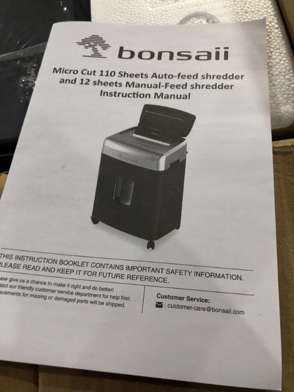 Photo 2 of Bonsaii Office Paper Shredder, 110-Sheet Autofeed Heavy Duty Paper Shredder, 30 Minutes Micro Cut Home Office Shredders with 4 Casters, P-4 Security Level&6.1 Gallon Large Bin (C233-B) 1 10 Sheet-Autofeed-New