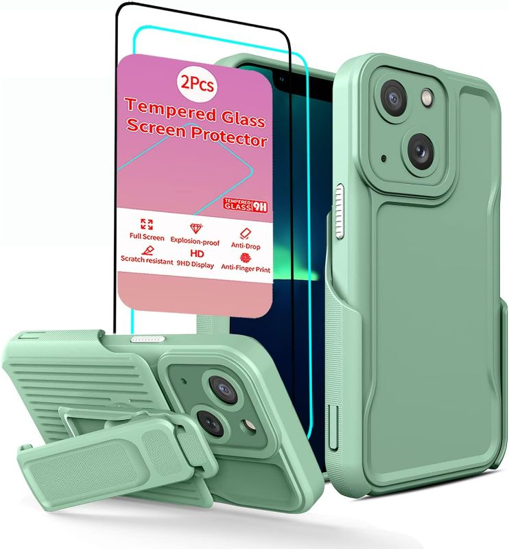 Photo 1 of for iPhone 14 Case with Screen Protector Shockproof Armor iPhone 14 Case with Holster Green Belt Clip Safe Wireless Charging iPhone 14 Case Military Grade iPhone 14case (Green)
