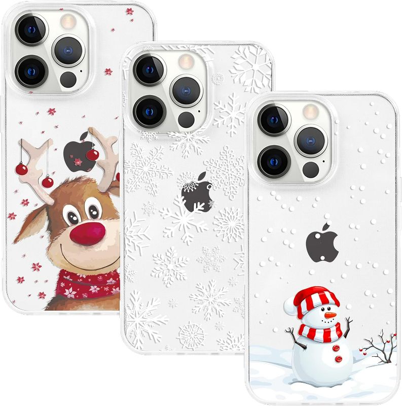 Photo 1 of **TWO PACK**3Pcs Phone Case Compatible for iPhone 15 Pro Max Case Christmas Cover Clear Soft Silicone Transparent Slim Fit Protective Skin Bumper Ultrathin Protector for Women Girls Xmas Gift Winter Cute Pattern