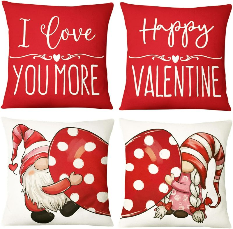 Photo 1 of **TWO PACK**ODAPTO Valentine Pillow Covers 18×18 Inch Gnome Throw - Pillow Covers Holiday Anniversary Wedding Cushion Pillow Case for Sofa Couch Valentine’s Day Decorations Throw Pillow Cover