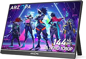 Photo 1 of ARZOPA 16.1'' 144Hz Portable Gaming Monitor, 100% sRGB 1080P FHD Kickstand Portable Monitor with HDR, Ultra Slim, Eye Care, External Second Screen for Laptop, PC, PS5, Mac, Xbox, Switch - Z1FC
