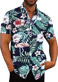 Photo 1 of JMIERR Men Casual Button Down Hawaiian Shirt Short Sleeve Holiday Floral Beach Shirts for Men, US46(XL), Black