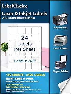 Photo 1 of **TWO PACK**Labelchoice 100 Sheets 2400 Labels 24-up 1-1/2x1-1/2 Shipping Address FBA Labels for Laser & Inkjet Printers,24 Up Labels 1-1/2x1-1/2 on US Letter,24 per Sheet Return Address Labels,24 per Page Labels 1.5x1.5-100P