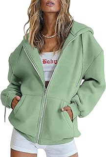 Photo 1 of ATHMILE Womens Zip Up Y2K Hoodies Long Sleeve Fall Oversized Casual Sweatshirts Jacket with Pocket Lightgreen