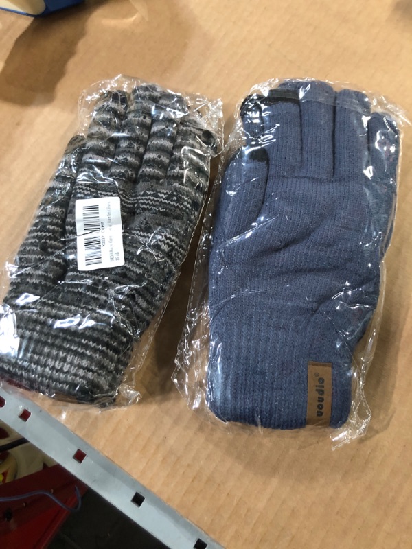 Photo 1 of 2 pair of gloves grayish blue 
gray black lines 