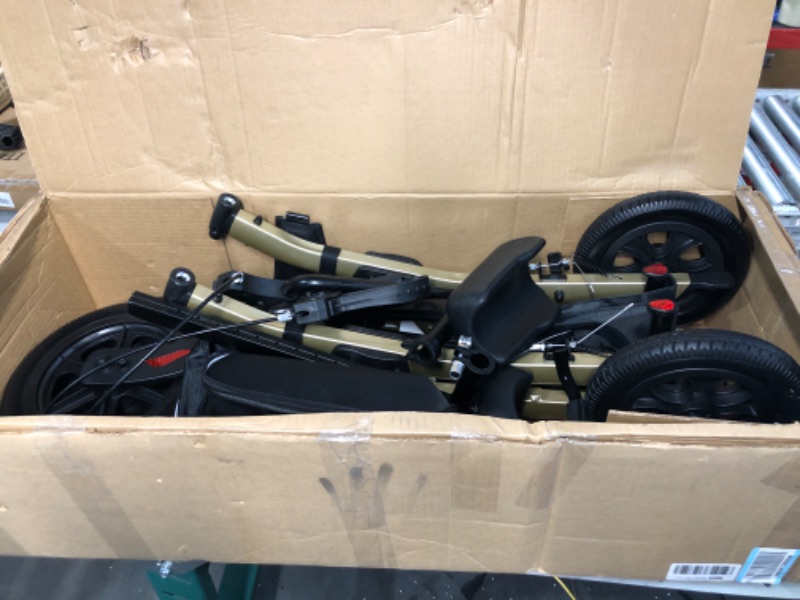 Photo 1 of ELENKER All-Terrain Upright Rollator Walker, Stand up Rolling Walker with Seat, 12” Non-Pneumatic Tire Wheels, Compact Folding Design for Seniors, Champagne