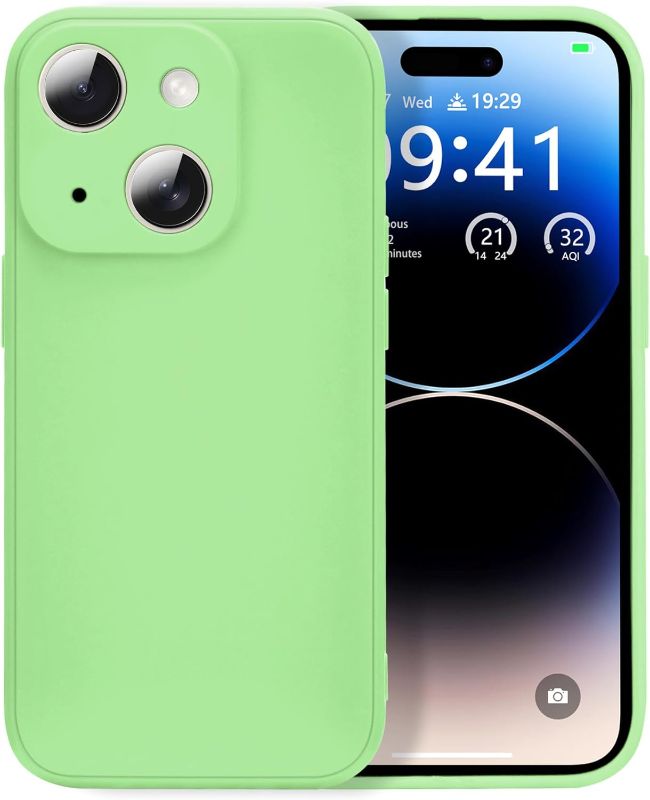 Photo 1 of Silicone Case for iPhone 13 6.1 Inches, Fine Hole Scratch Proof, Shock Proof Fingerprint All-Round Protection Mobile Phone Case(Green)
