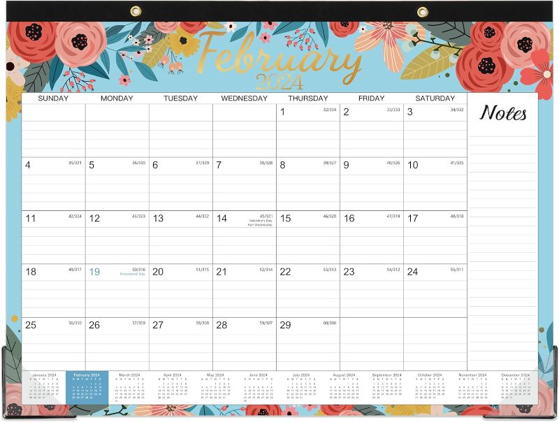 Photo 1 of  January 2024 - December 2024, 22" x 17", 12 Monthly Desk Calendar with Corner Protectors - Blue Floral
