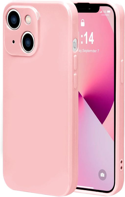 Photo 1 of Case Compatible with iPhone 14 6.1 Inches, Straight Edge Fine Hole Soft Liquid Silica Gel Military Grade Shockproof Fingerprint Protection(Pink)
