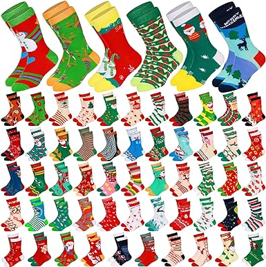 Photo 1 of 60 Pairs Kids Christmas Socks Bulk Holiday Cotton Socks Boys Girls Winter Novelty Warm Thermal Crew 4-6 Toddler
