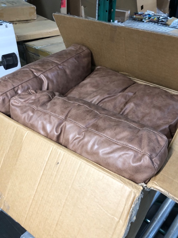 Photo 3 of **BOX THREE OF THREE** Weaxty 81.55" Sofa Couch, L Shaped Faux Leather Sectional with Chaise Suede Fabric Couch Sofas with Comfortable Cushions - Brown