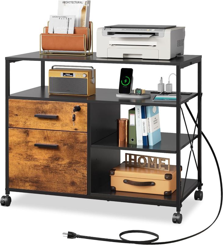 Photo 1 of ***NONREFUNDABLE - NOT FUNCTIONAL - FOR PARTS ONLY - SEE COMMENTS***
DEVAISE 2 Drawer Locking File Cabinet with Charging Station, Rolling Printer Stand with Open Storage Shelf