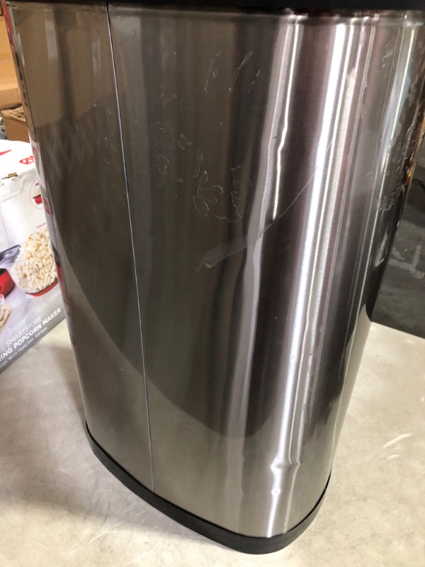 Photo 5 of ***MAJOR DAMAGE - SEE COMMENTS***
Ninestars DZT-50-13 Automatic Touchless Motion Sensor Oval Trash Can with Black Top, 13 gallon/50 L, Stainless Steel