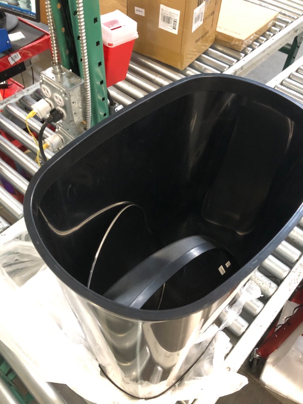 Photo 4 of ***MAJOR DAMAGE - SEE COMMENTS***
Ninestars DZT-50-13 Automatic Touchless Motion Sensor Oval Trash Can with Black Top, 13 gallon/50 L, Stainless Steel