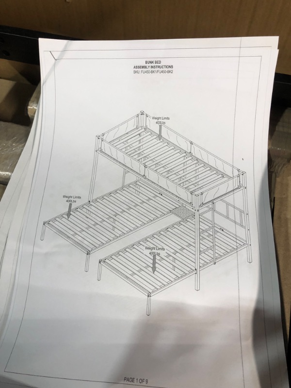 Photo 3 of **BOX TWO OF TWO** Triple Bunk Bed Twin Over Twin Over Twin, 3 Bunk Bed with 2 Side Ladder, Twin Size Triple Bunk Bed